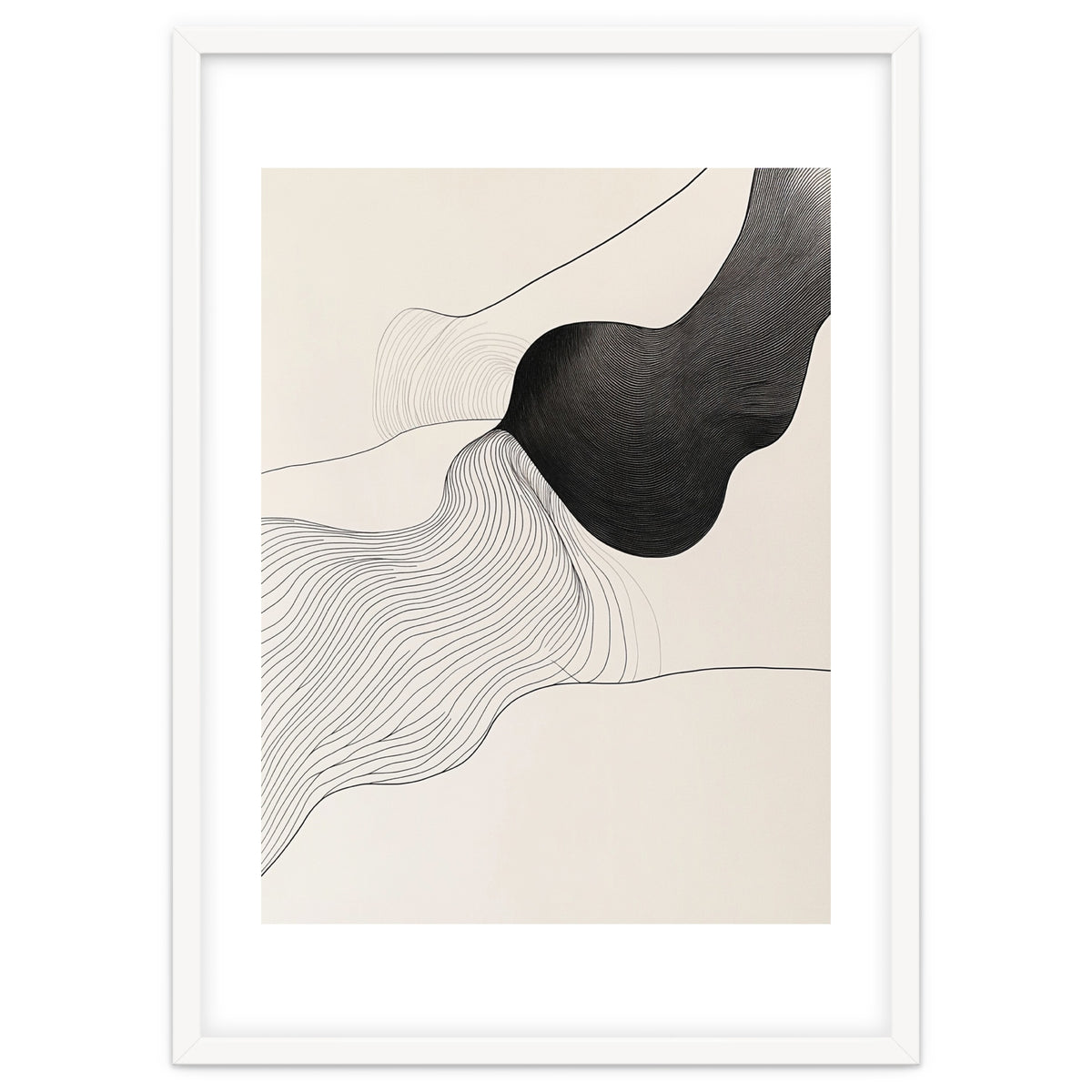 Abstract Black And White Organic Flowing Lines Art