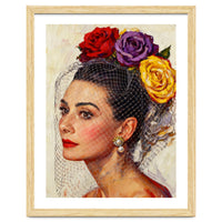 Audrey Hepburn, Impasto Floral Veil Portrait, Classic Hollywood Oil Painting,