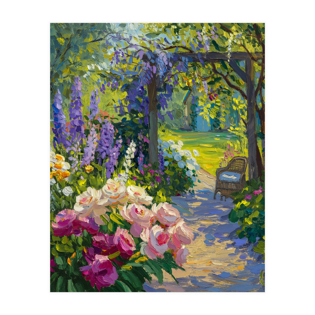 Serene Summer Garden Path Oil Painting (Print Only)