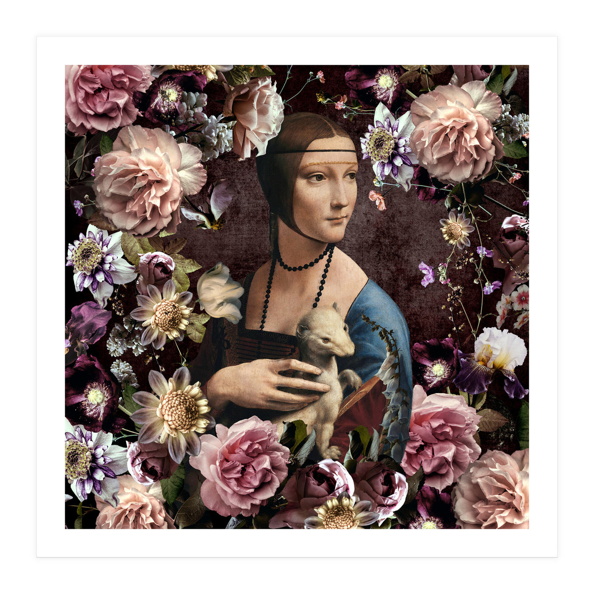 Woman with Ermine And flowers  (Print Only)