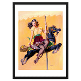 Pinup Sexy Girl Riding A Wooden Horse thumbnail