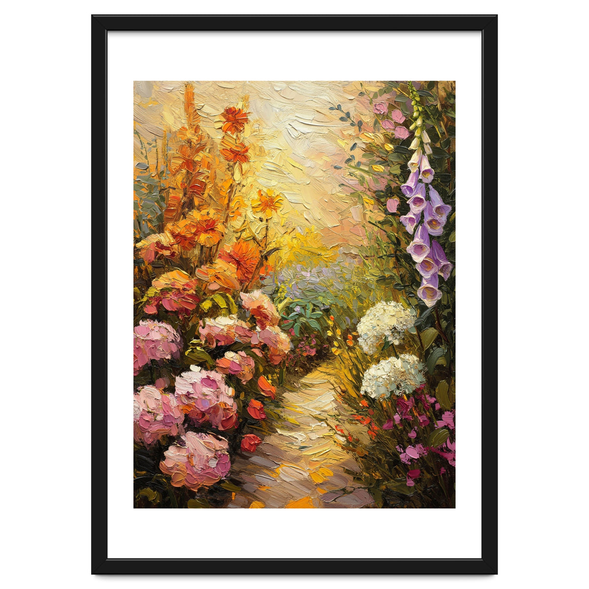 Golden Hour Summer Garden Path Oil Painting