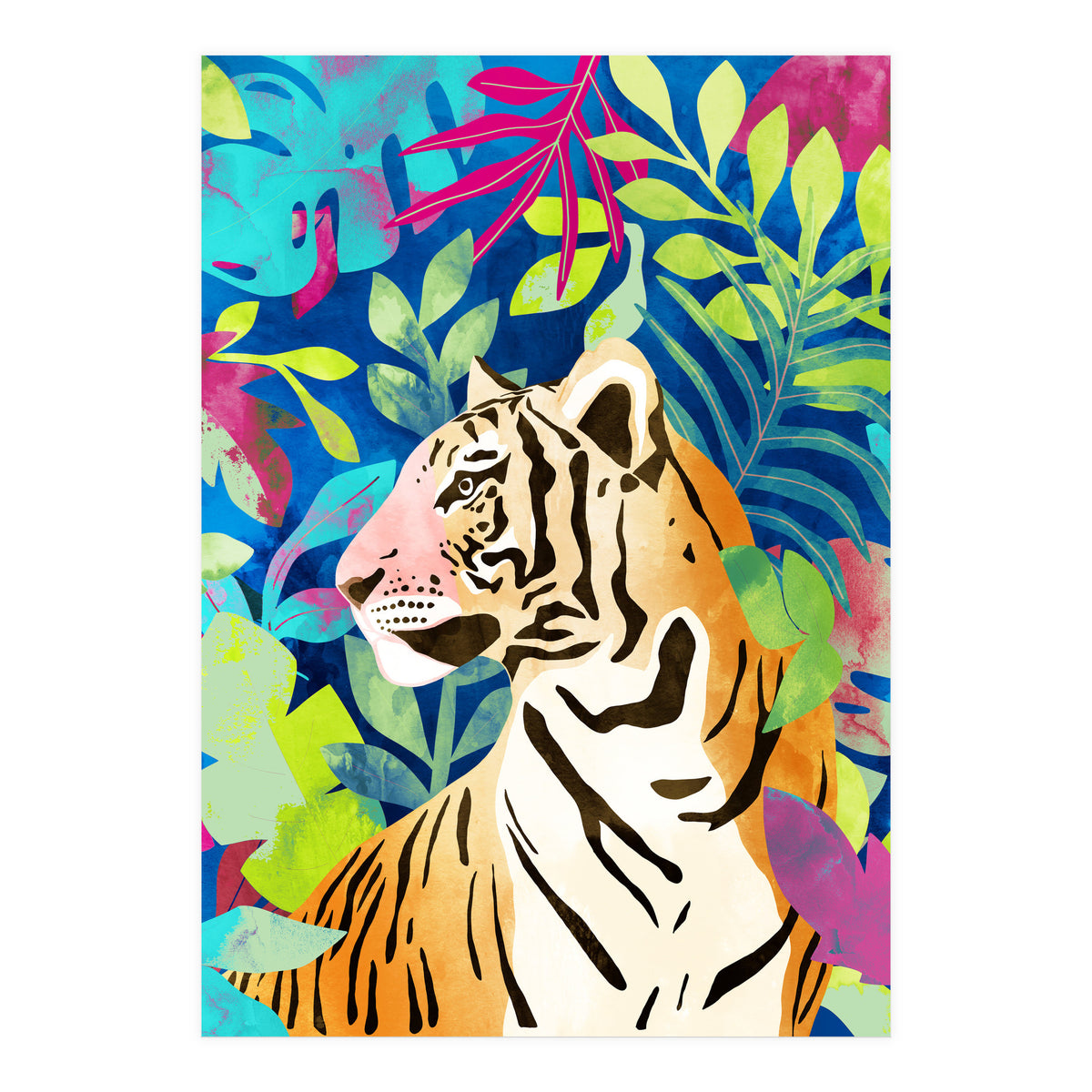 Tropical Tiger, Animal Jungle Watercolor Painting, Nature Travel Wild Botanical (Print Only)
