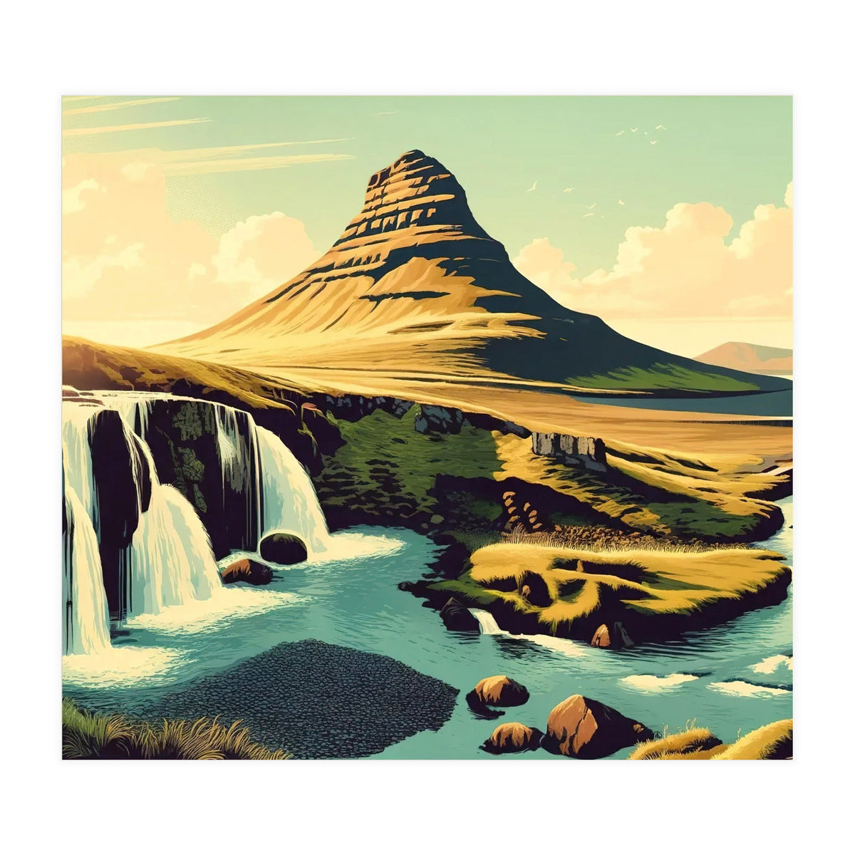 Vintage Iceland, Kirkjufell Mountain Poster (Print Only)