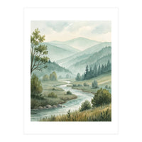 Serene River Valley in Soft Watercolor (Print Only)