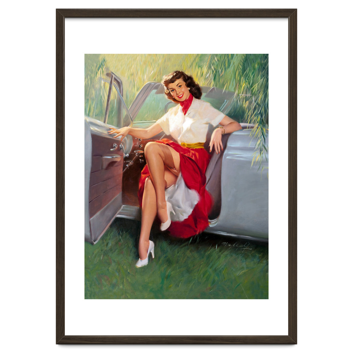 Sexy Pinup Woman Posing In Convertible Car