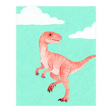 Velociraptor Watercolor Art, Cute Dino Nursery Print, Whimsical Dinosaur Illustration (Print Only) thumbnail