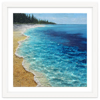 Sun-Drenched Coastal Shoreline with Textured Impasto Waves