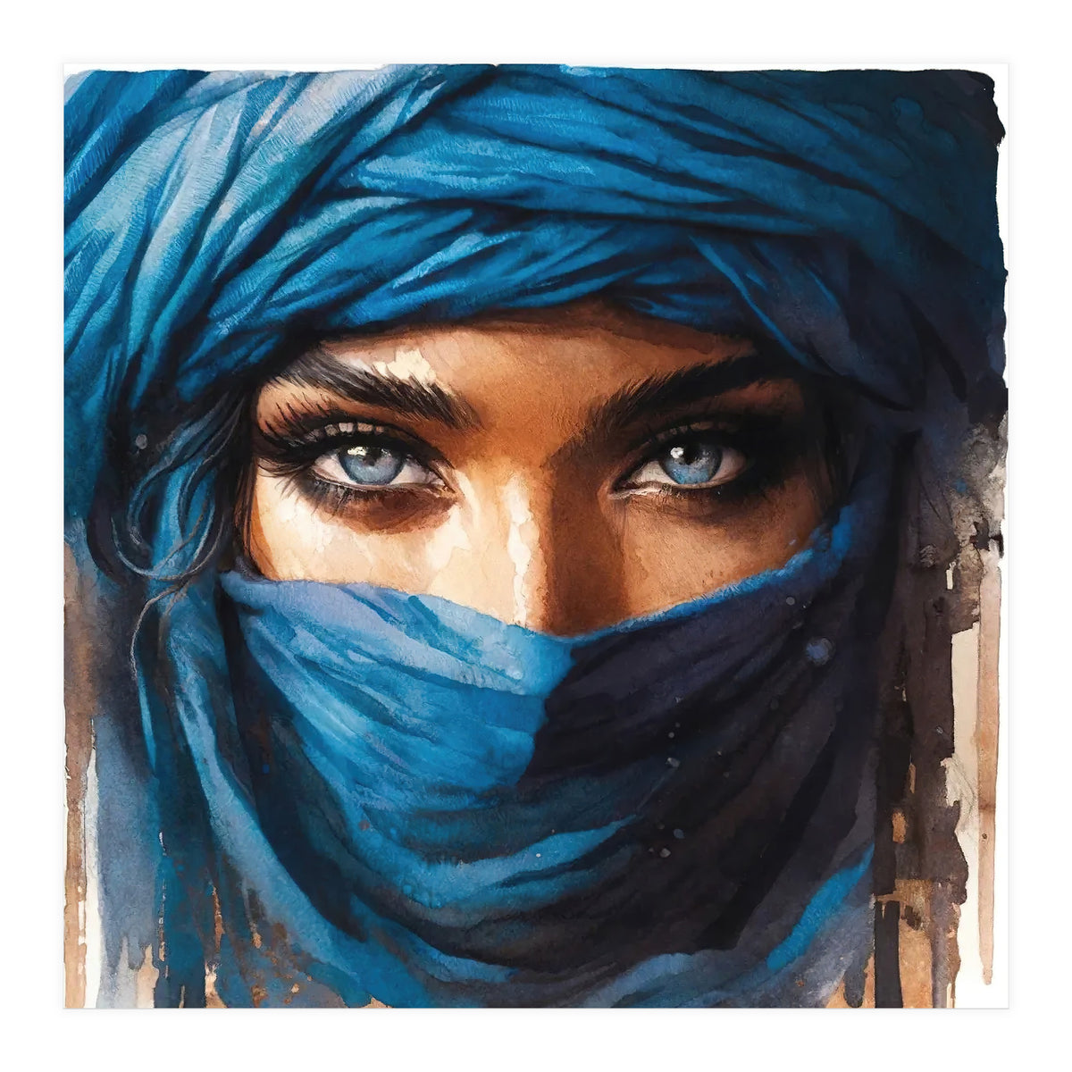 Blue Eyes Tuareg Woman Portrait (Print Only)