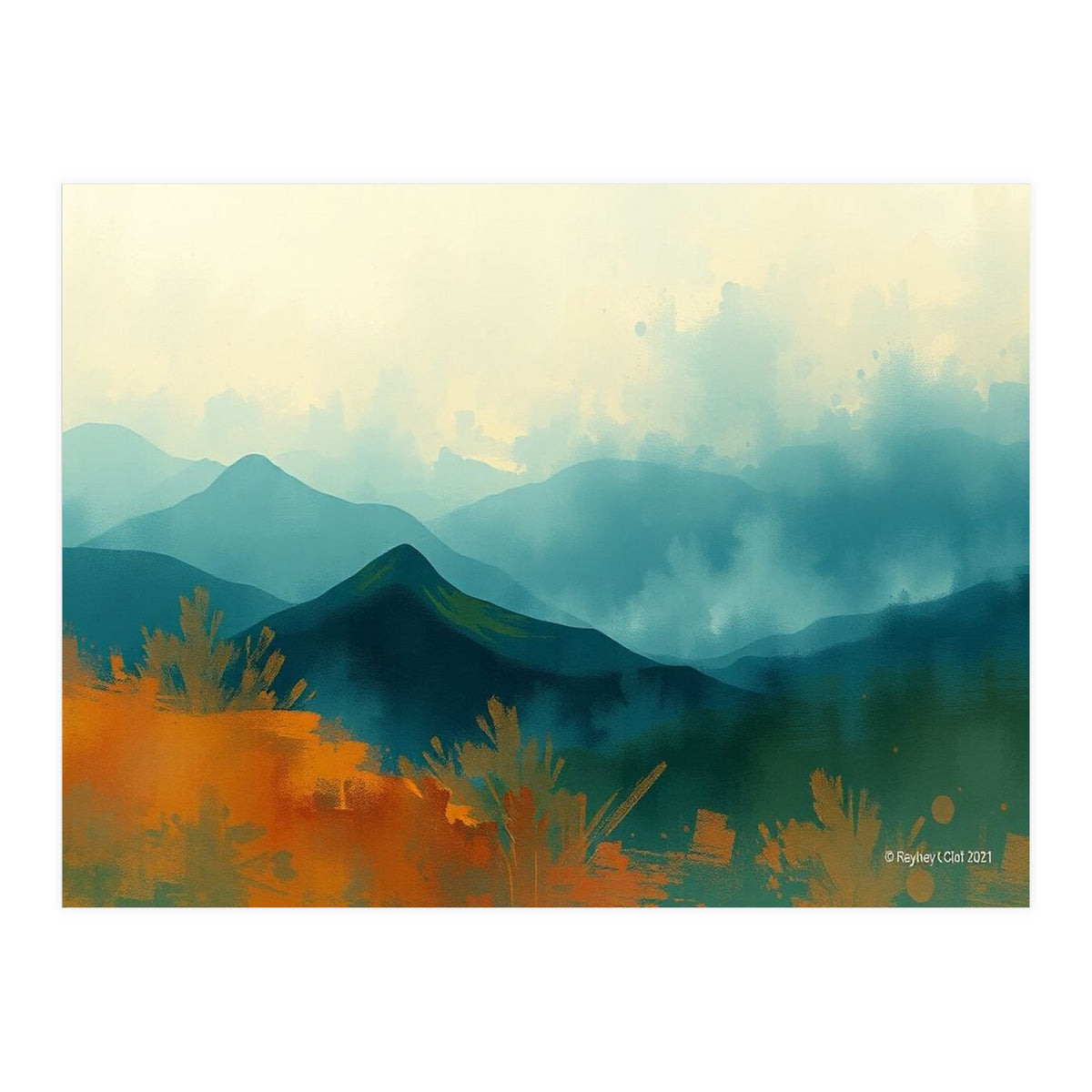 Long Title Misty Blue Mountain Range Landscape (Print Only)