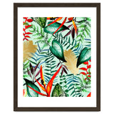 Paradise, Tropical Jungle Botanical Bohemian Illustration, Palm Bird of Paradise Gold Painting thumbnail