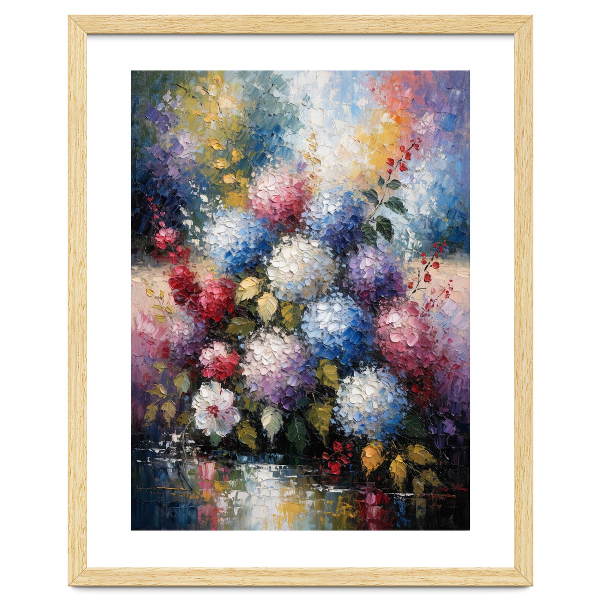Vibrant Summer Hydrangea Bouquet Heavy Impasto Oil Painting
