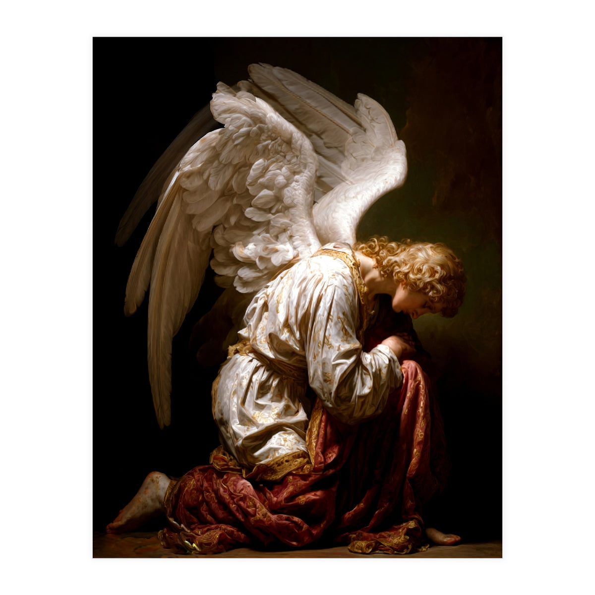 Kneeling Down Angel Renaissance inspired Religious Art (Print Only)