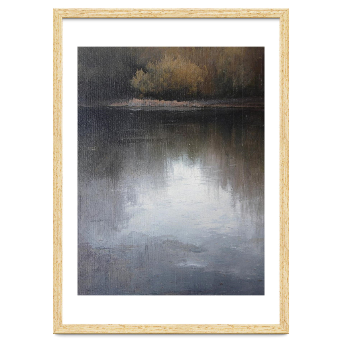 Atmospheric Golden Autumn Forest Reflection Oil Painting