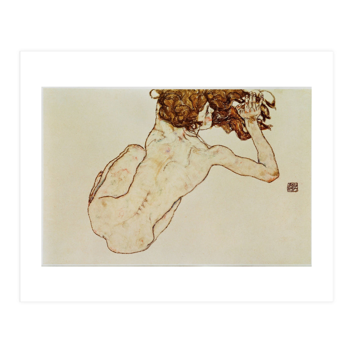 Kauernder Rueckenakt - Crouching nude,back view,1917. Gouache and pencil, 29,5 x 45 cm. (Print Only)