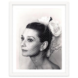 Audrey Hepburn with Veil, Classic Hollywood Glamour Photography, Black and White Icon Portrait thumbnail