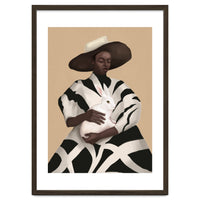 Woman In Stripes Holding A White Rabbit