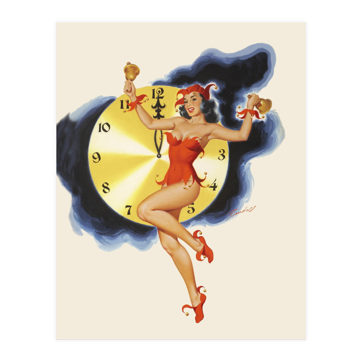 Pinup Girl Celebrating New Year (Print Only)