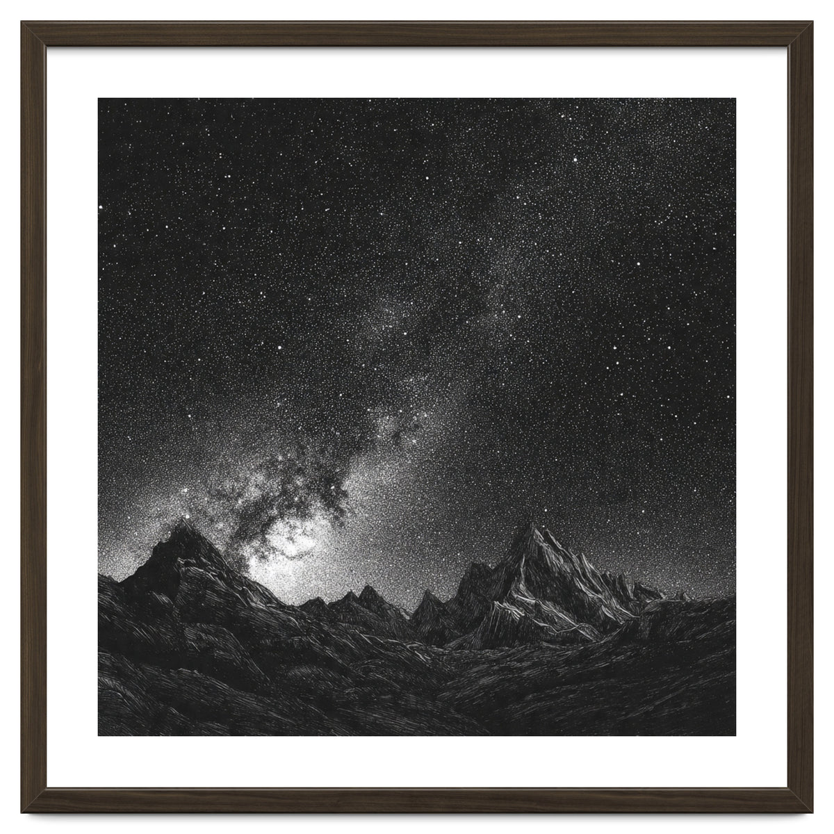 Starlit Mountain Majesty: Detailed Monochrome Milky Way