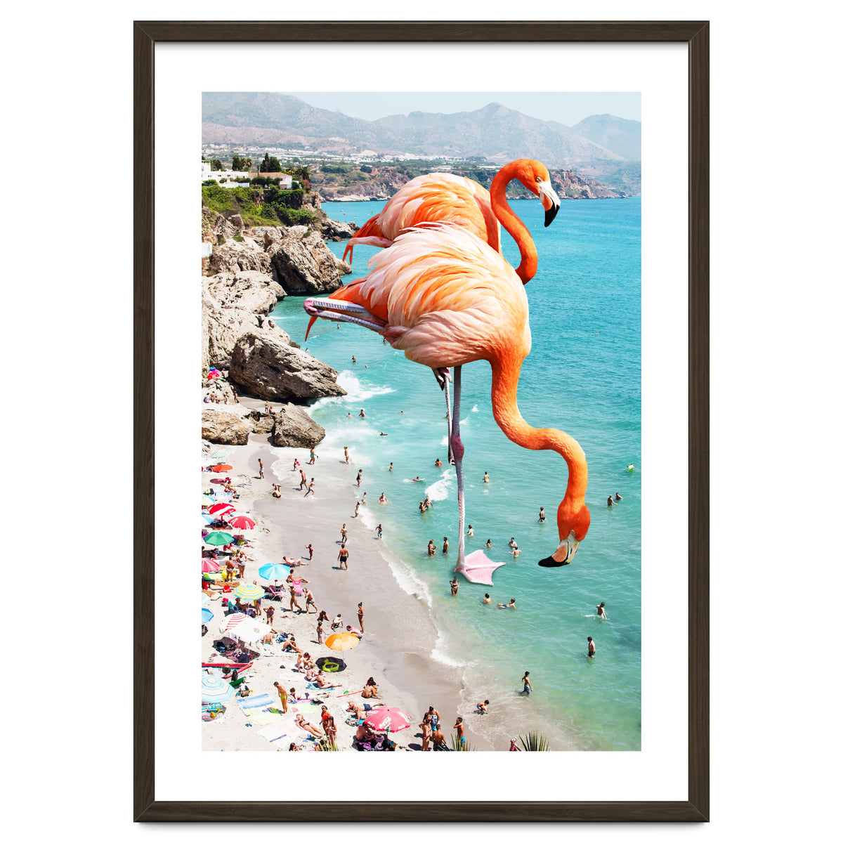 Flamingos on the Beach, Wildlife Surrealism Birds, Nature Flamingo Fantasy Beach Summer Photography