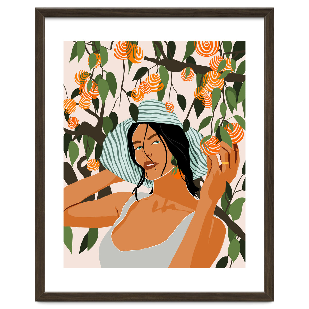 The Orange Grove, Bohemian Woman Summer Travel, Fashion Botanical Nature Garden, Plants Fruits Juicy