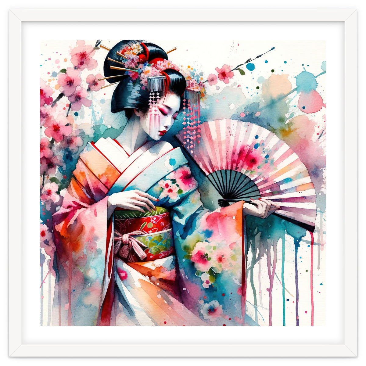 Watercolor Geisha Dancer #2