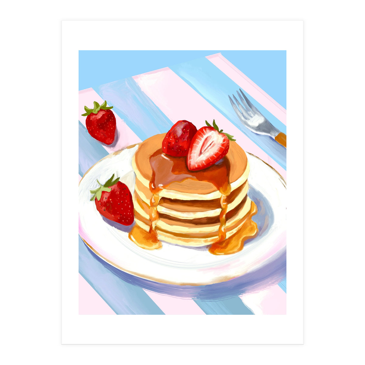 Handpainted Pancakes and Strawberries oil painting (Print Only)