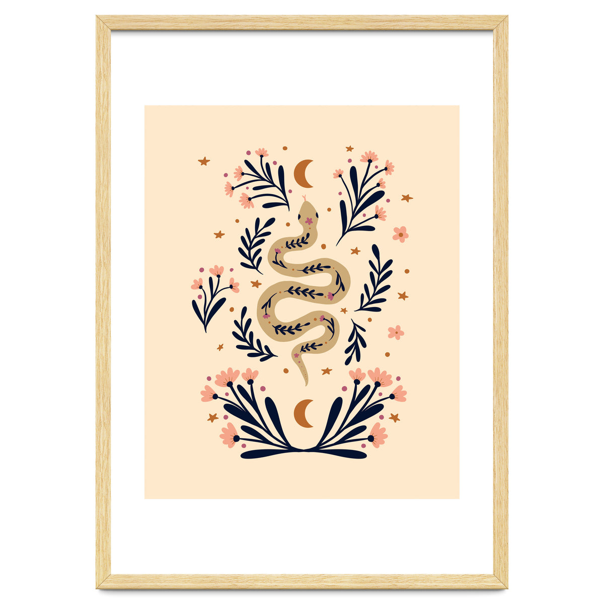 Snake And Flowers Beige And Indigo