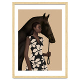Woman In Bold Print With Black Horse thumbnail