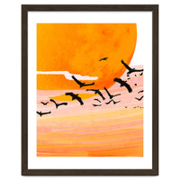 Time Flies, Birds Wildlife Fly Freedom Nature, Sun Sunset Sunrise Positivity Hope Painting, Growth Migrate Gift Animals Blush Sky Bohemian