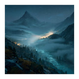 Moonlit Alpine Valley at Night with Shimmering River (Print Only) thumbnail