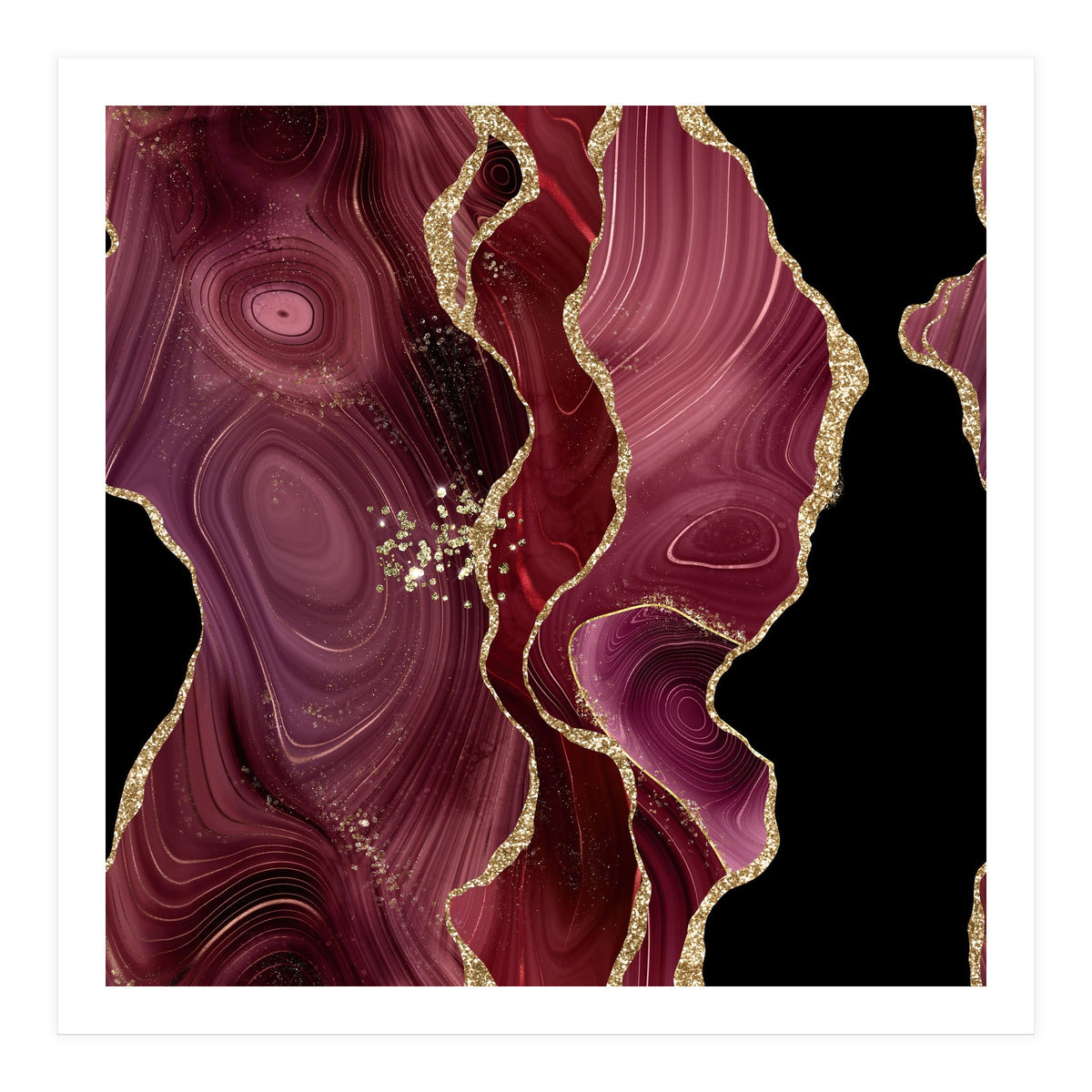 Burgundy & Gold Glitter Agate Texture 01  (Print Only)