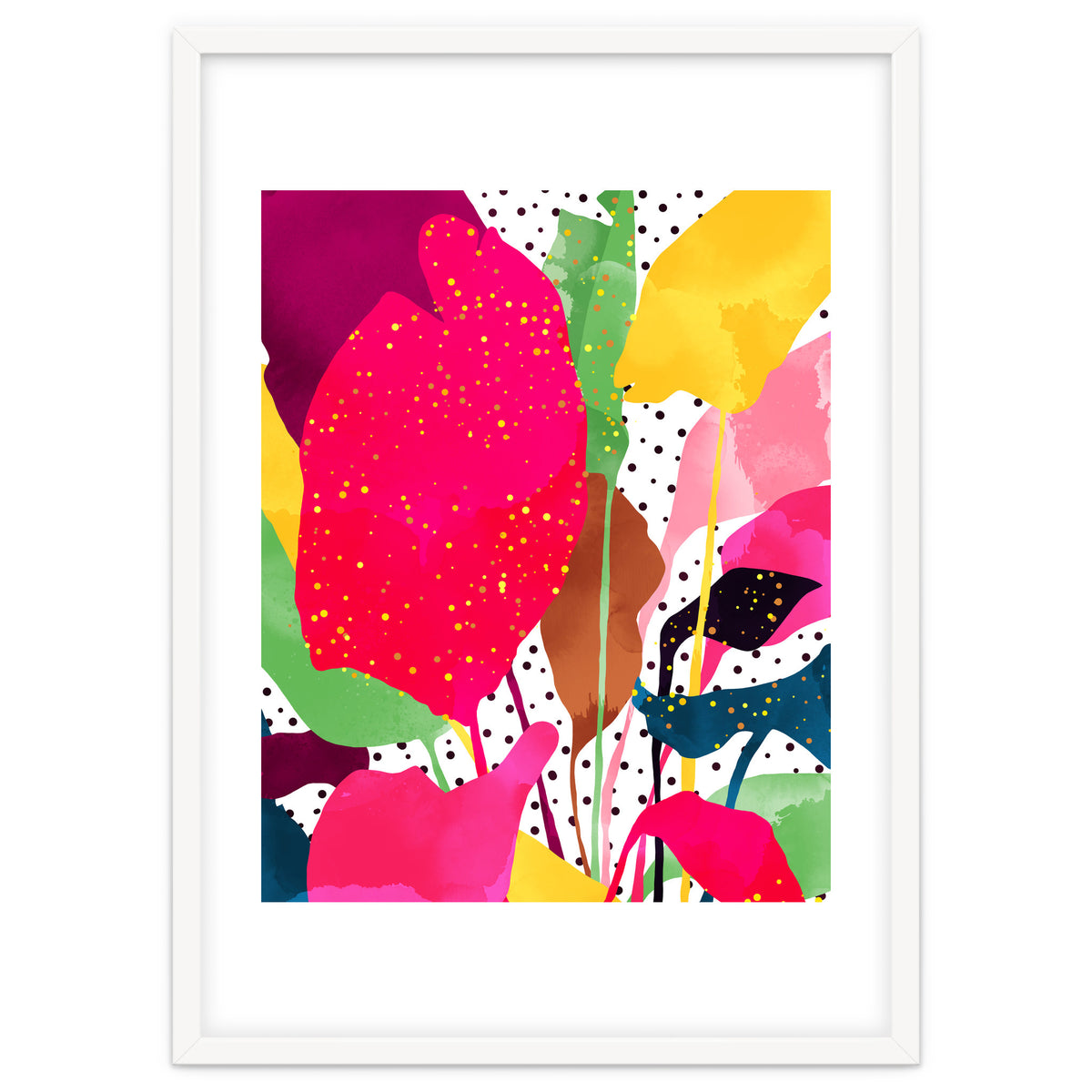 Modern Botanical, Nature Plants Tropical Jungle Garden, Eclectic Pop Of Color Glitter Gold Bohemian Graphic