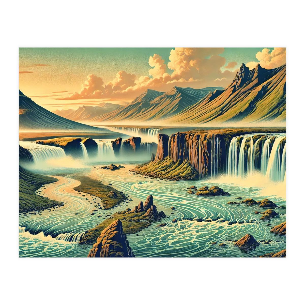 Vintage Iceland, Landscape Poster (Print Only)
