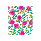 Floral Forever, Colorful Summer Garden Botanical Illustration, Pink Boho Vibrant Painting (Print Only) thumbnail