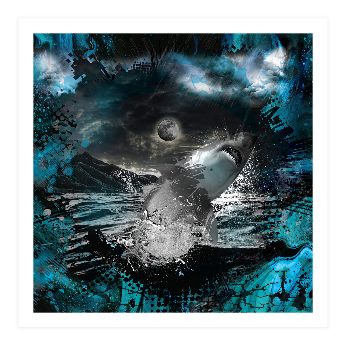 Shark Blue Moon Ocean Splash (Print Only)