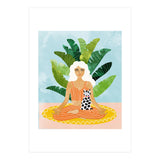 Meditation With Thy Cat Poster | Blonde Woman of Color | Tropical Banana Leaves Quirky Pet Workou (Print Only) thumbnail