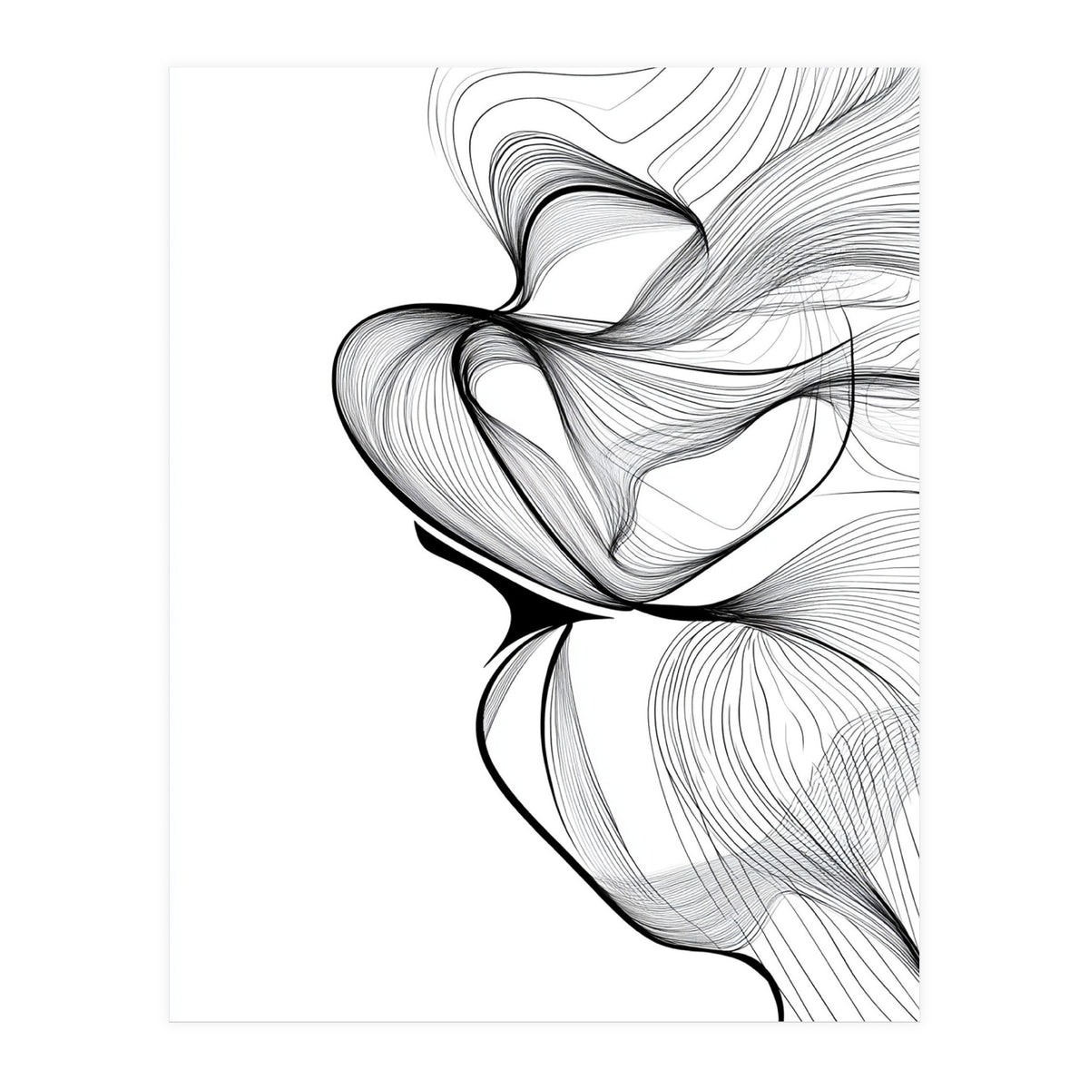 Abstract Black And White Swirls And Lines Flowing Art (Print Only)