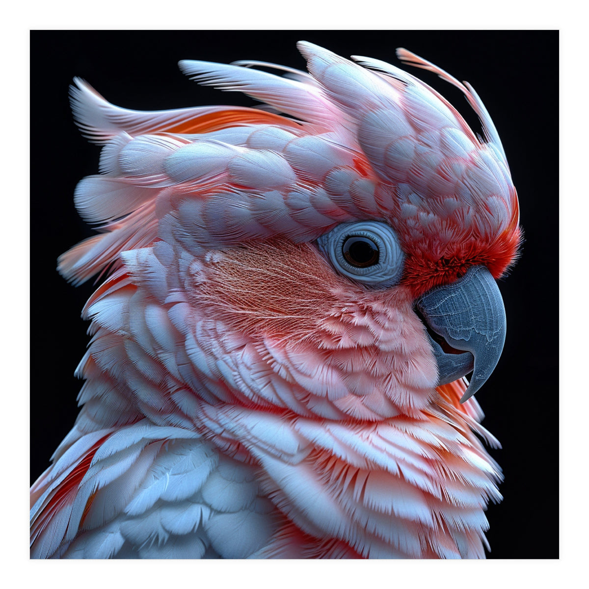Pink Cockatoo Parrot Close Up Portrait Feather  (Print Only)