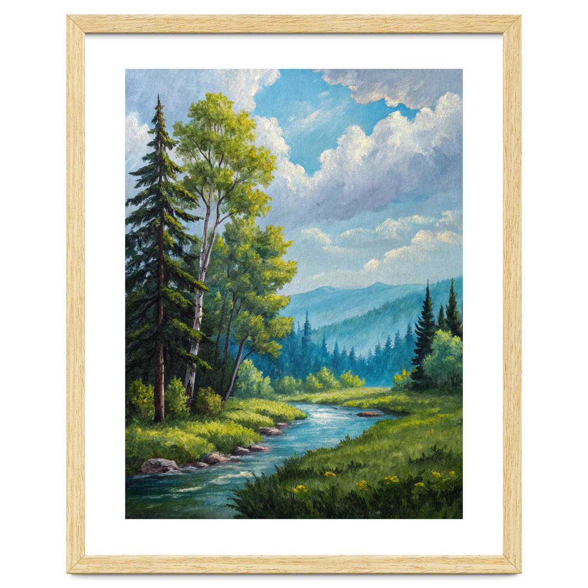 Serene Mountain River Landscape Oil Painting