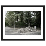 Piled-up rocks under construction on the street thumbnail