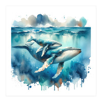 Mother And Calf Whales Watercolor (Print Only)
