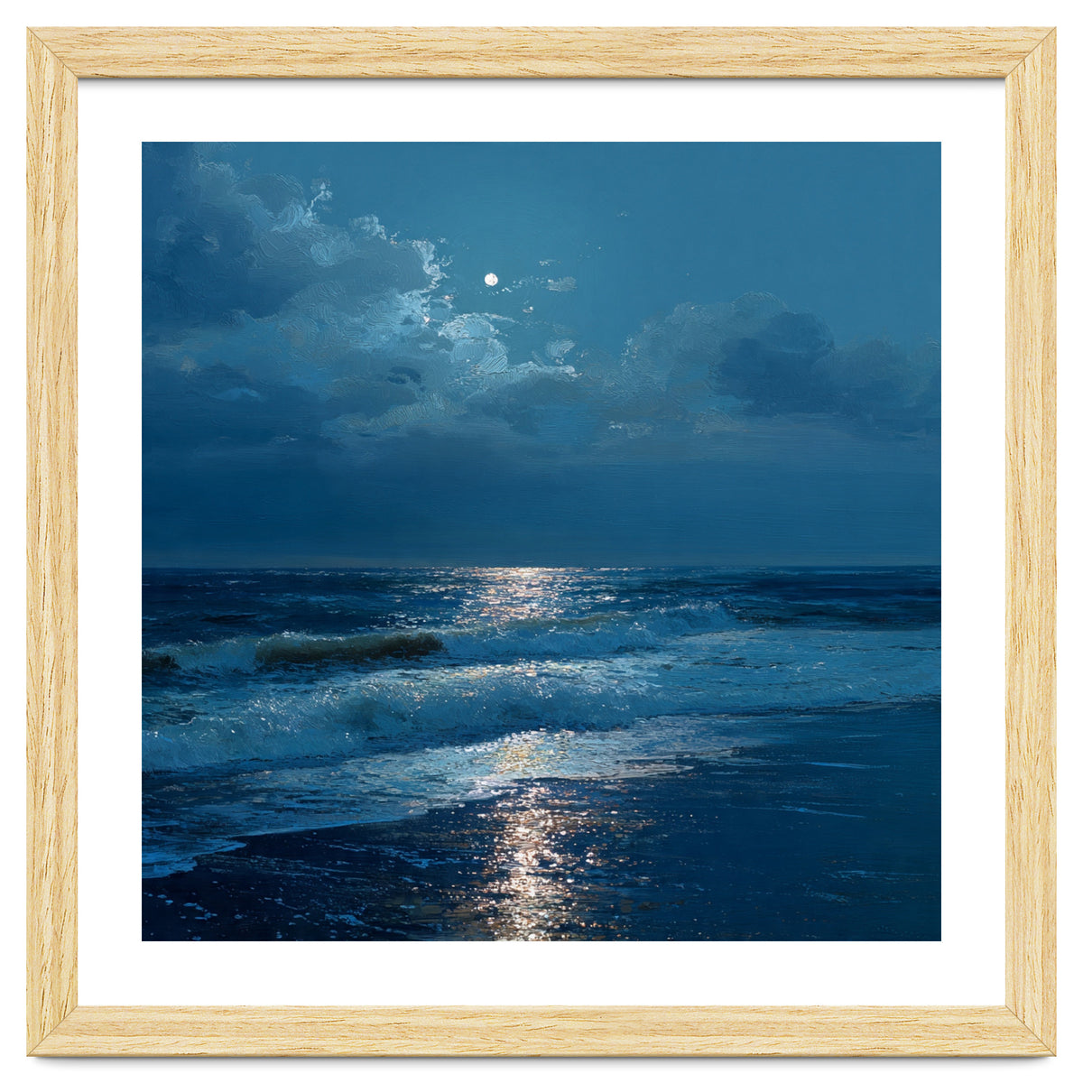 Moonlit Shoreline with Crashing Surf