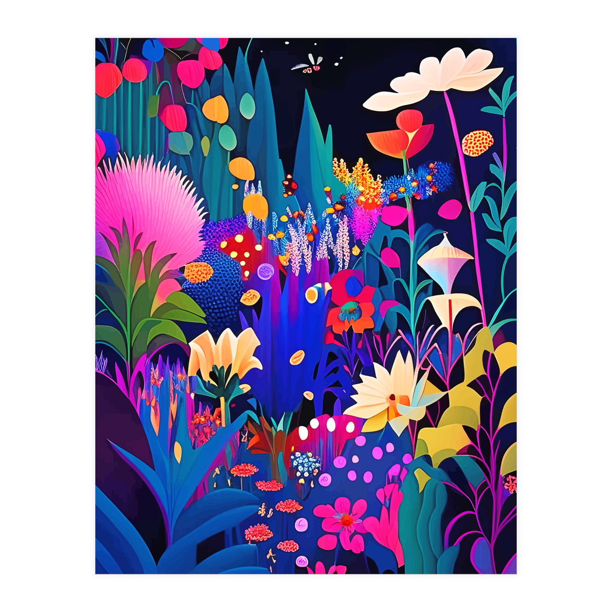 Surreal Emotions, Abstract Colorful Bold Botanical Nature Garden, Eclectic Boho Bohemian Modern Contemporary Graphic Design Painting (Print Only)