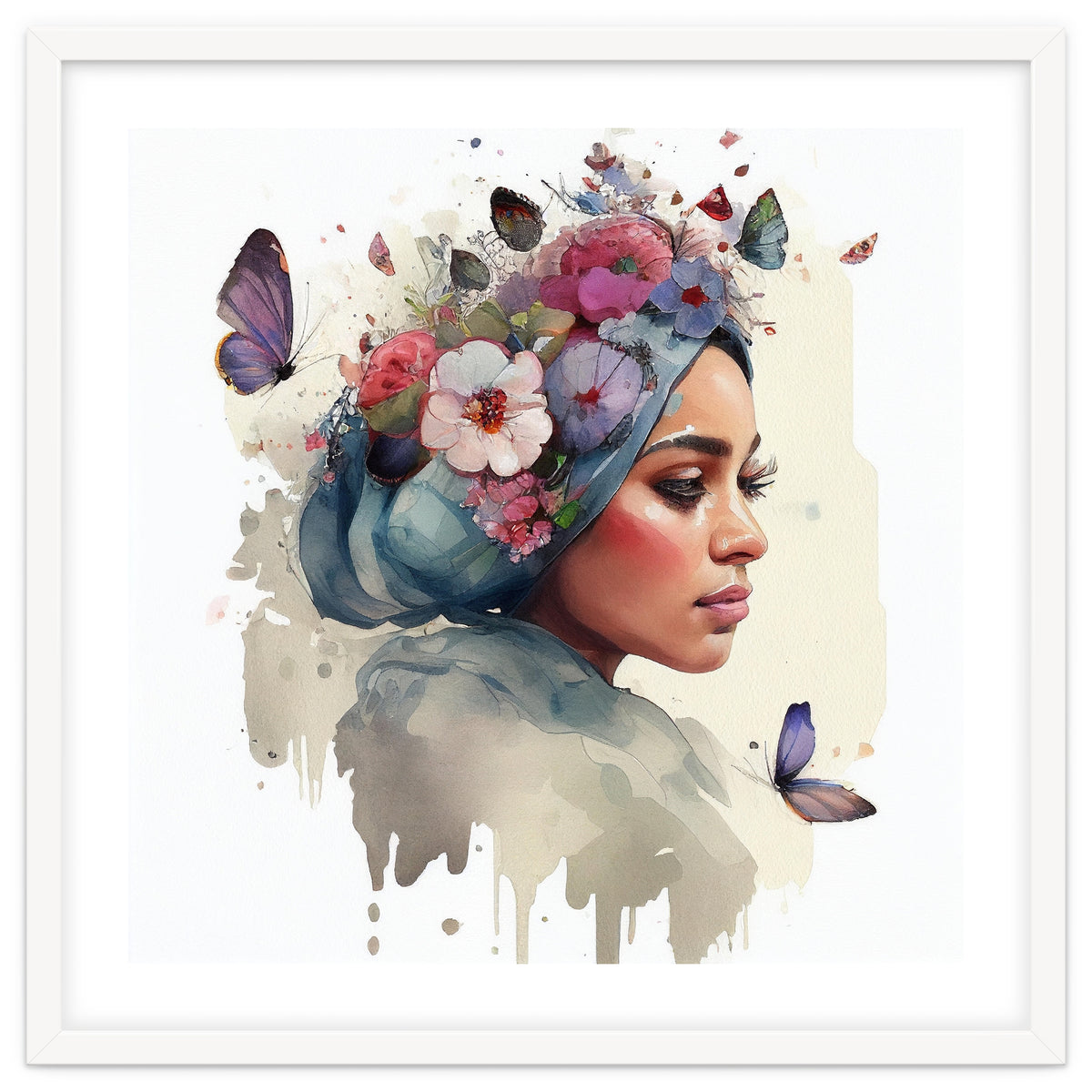 Watercolor Floral Muslim Woman #1
