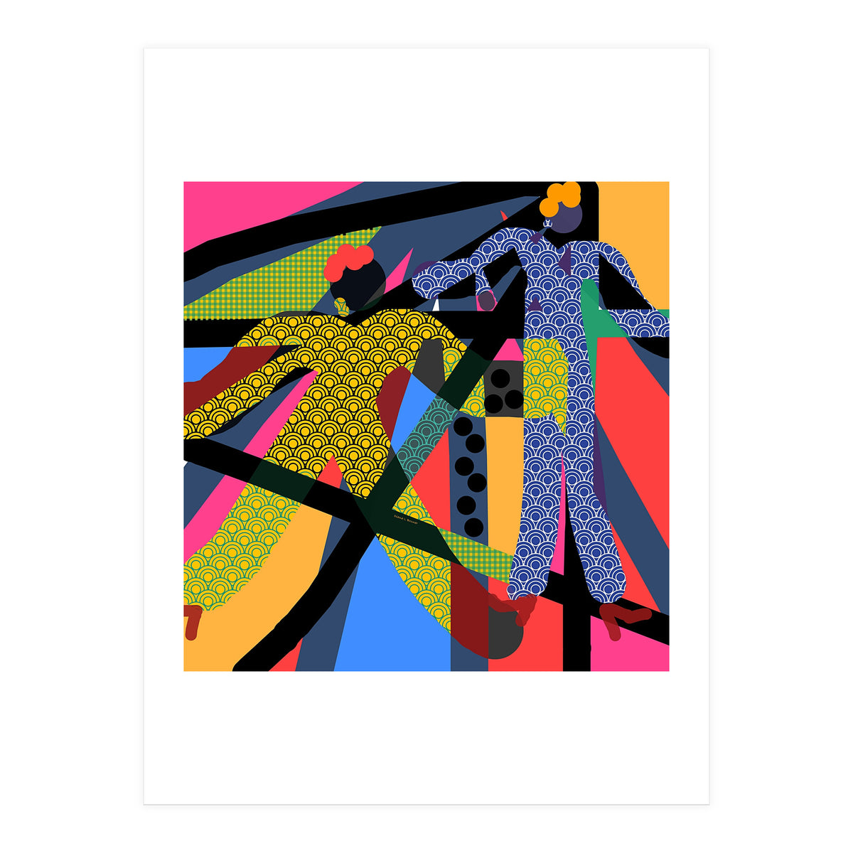 LADIES WEARING YELLOW AND BLUE PATTERNS (Print Only)