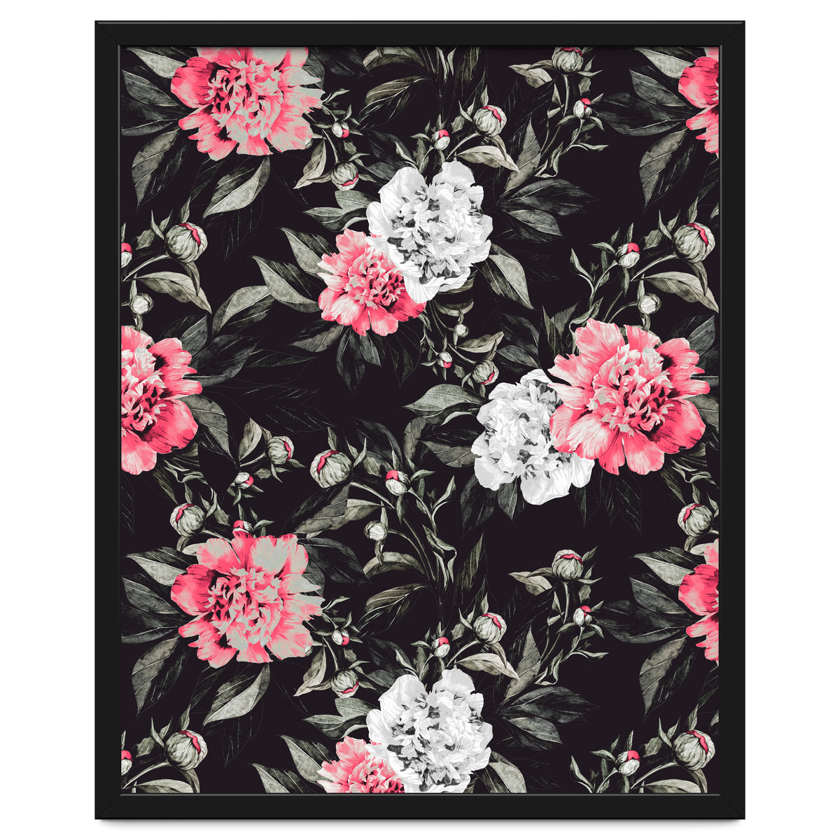 Floral pink - black & white dark