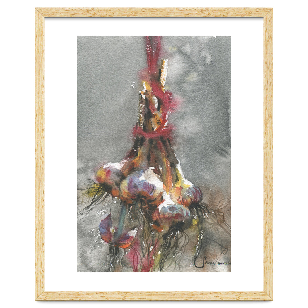 Garlic still life watercolor painting