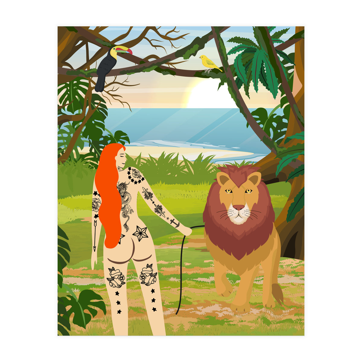 Tattooed Girl with Lion (Print Only)