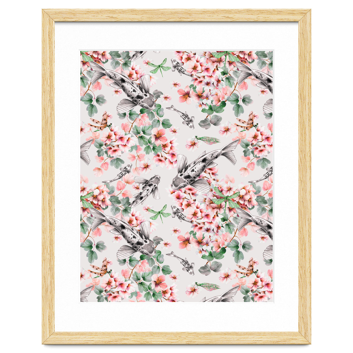 Asian fish among flowers